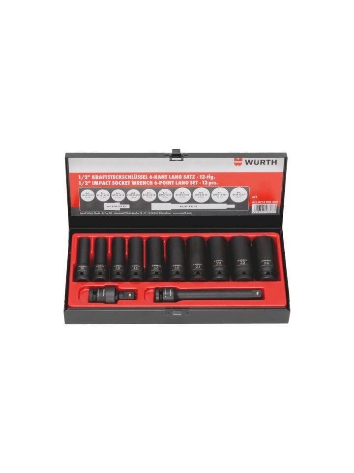 Würth 1/2 Inch Güçlü Uzun Altıgen Lokma Seti 12 Parça 0714900200