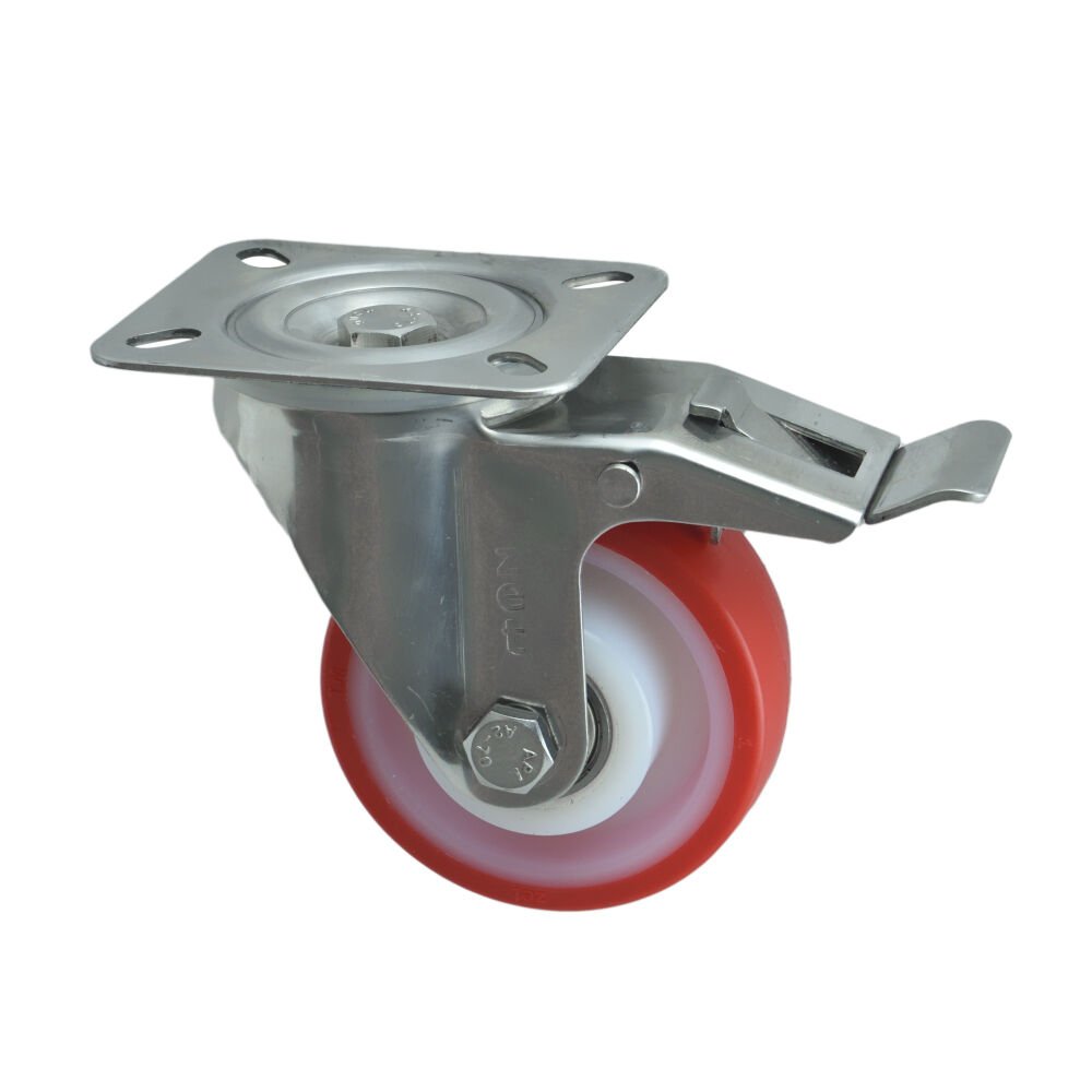 3002 PUR Paslanmaz Çelik (Inox) Teker 125*40 Frenli (İnox)
