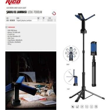 Rico 013-Rc0039 Tripodlu Şarjlı Led Çalışma Lambası