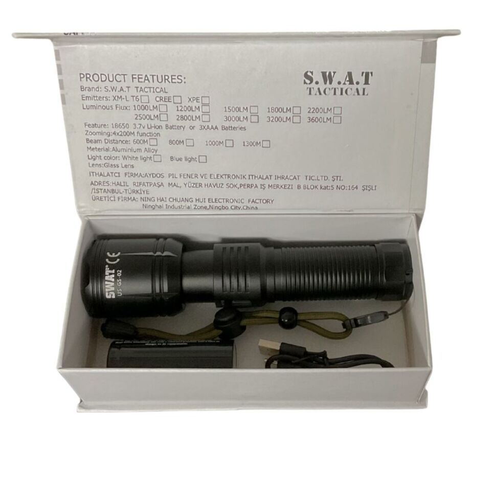 Swat Led Flashlıght Şarjlı 20w 2000 Lümen Us-gs02