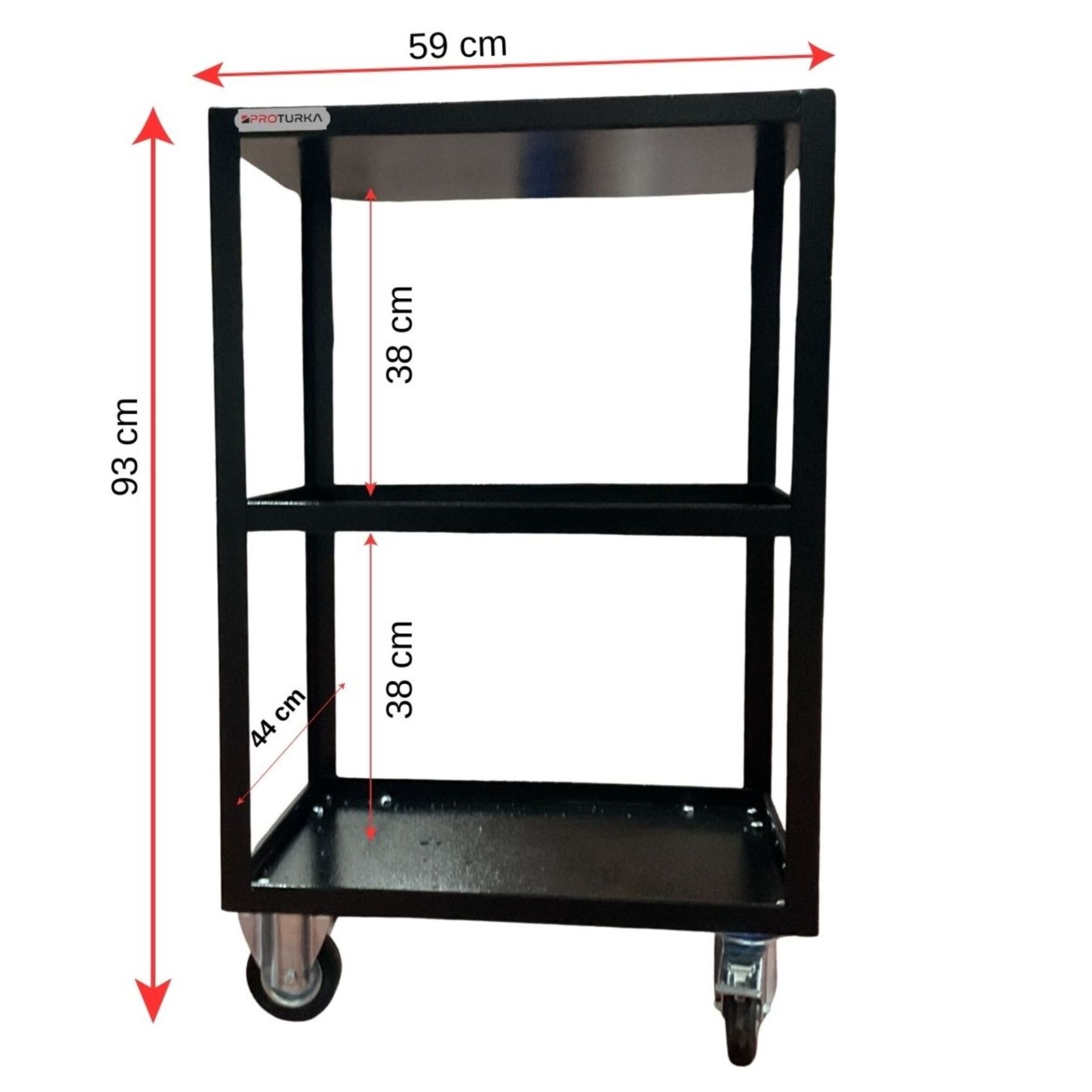 Proturka 3 Raflı Taşıma Arabası Siyah 590 Mm