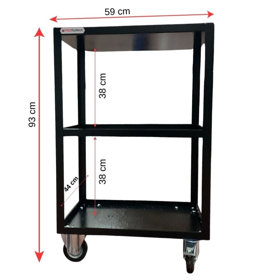 Proturka 3 Raflı Taşıma Arabası Siyah 590 Mm