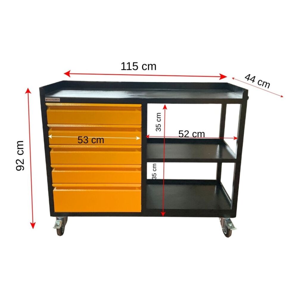 Proturka 5 Çekmeceli Raflı Takım Arabası Sarı