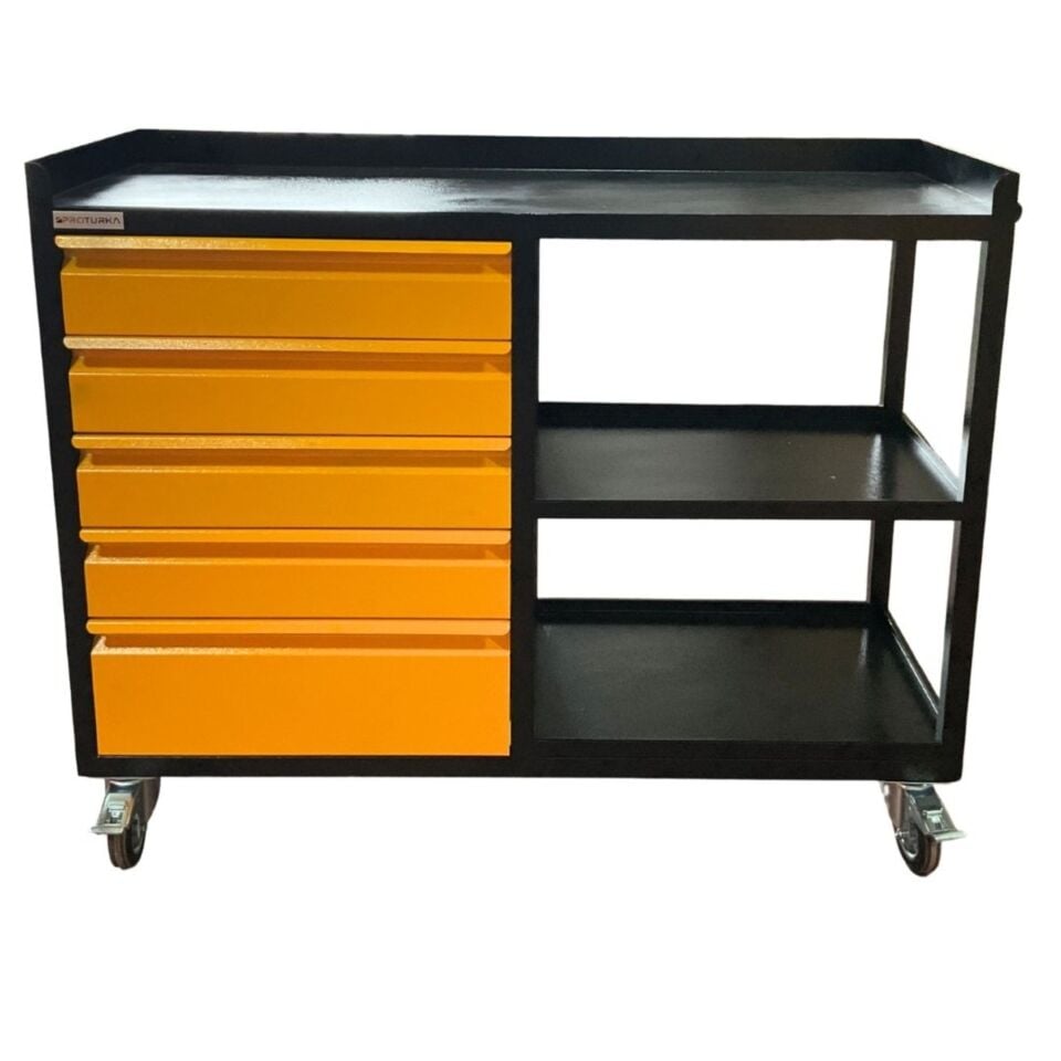 Proturka 5 Çekmeceli Raflı Takım Arabası Sarı