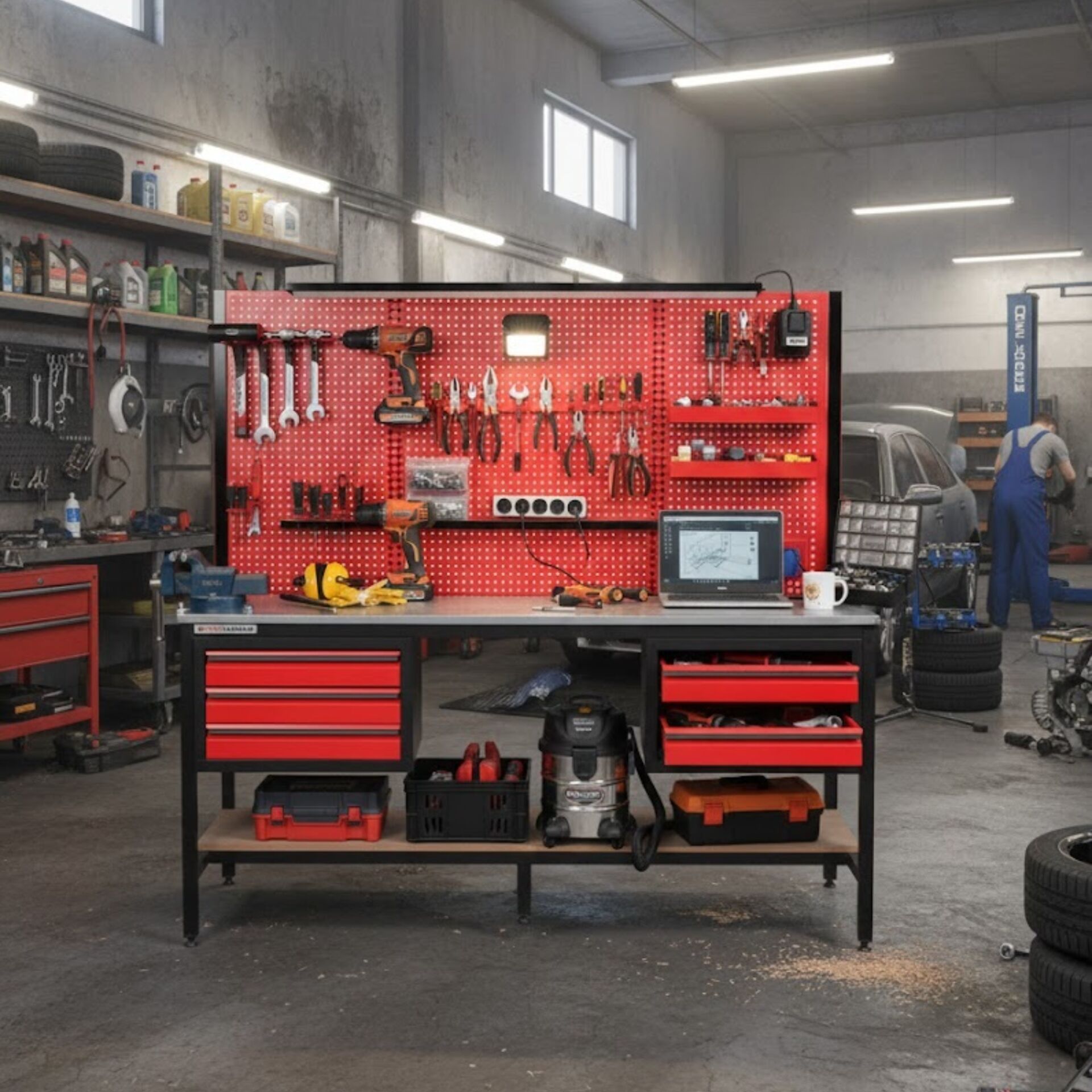 Proturka 6 Çekmeceli Çalışma Tezgahı Kırmızı 2 Mt