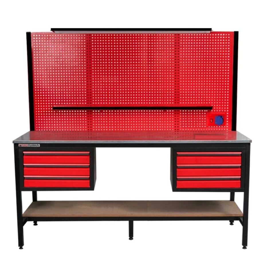 Proturka 6 Çekmeceli Çalışma Tezgahı Kırmızı 2 Mt