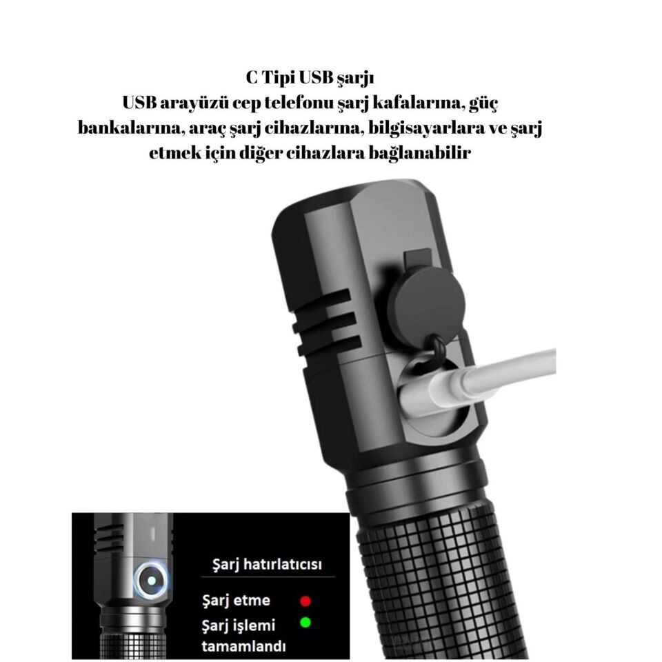 Swat Şarjlı Mini El Feneri 10w 1800 Lümen Us-536