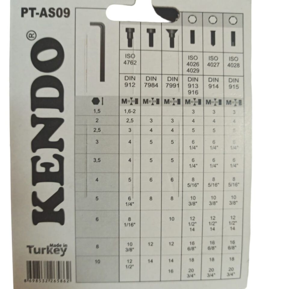 Kendo Allen Anahtar Takımı 9 Lu Kas 902