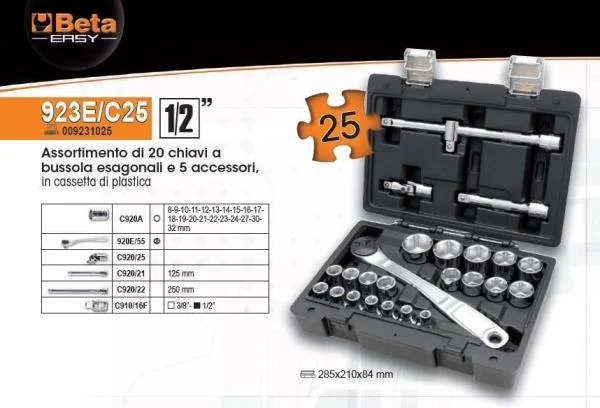 Beta Easy 923E/C25 1/2'' Altı Köşe Lokma Takımı 25 Parça