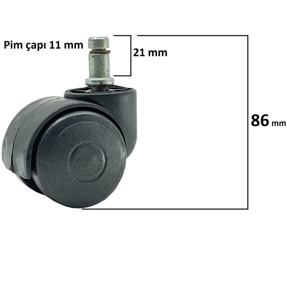 Kısa Pimli Teker 50x20 Siyah