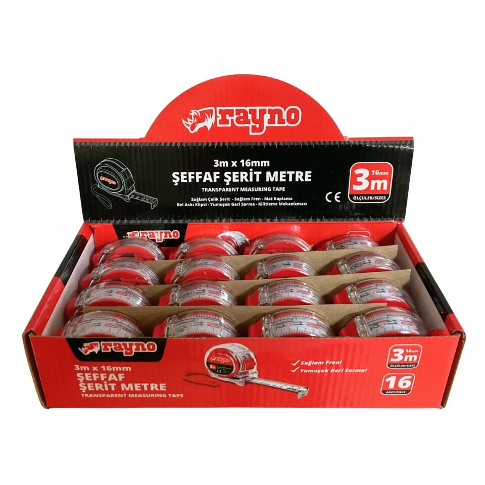 Rayno Şerit Metre Şeffaf (ryn11510) 3x16 Mt