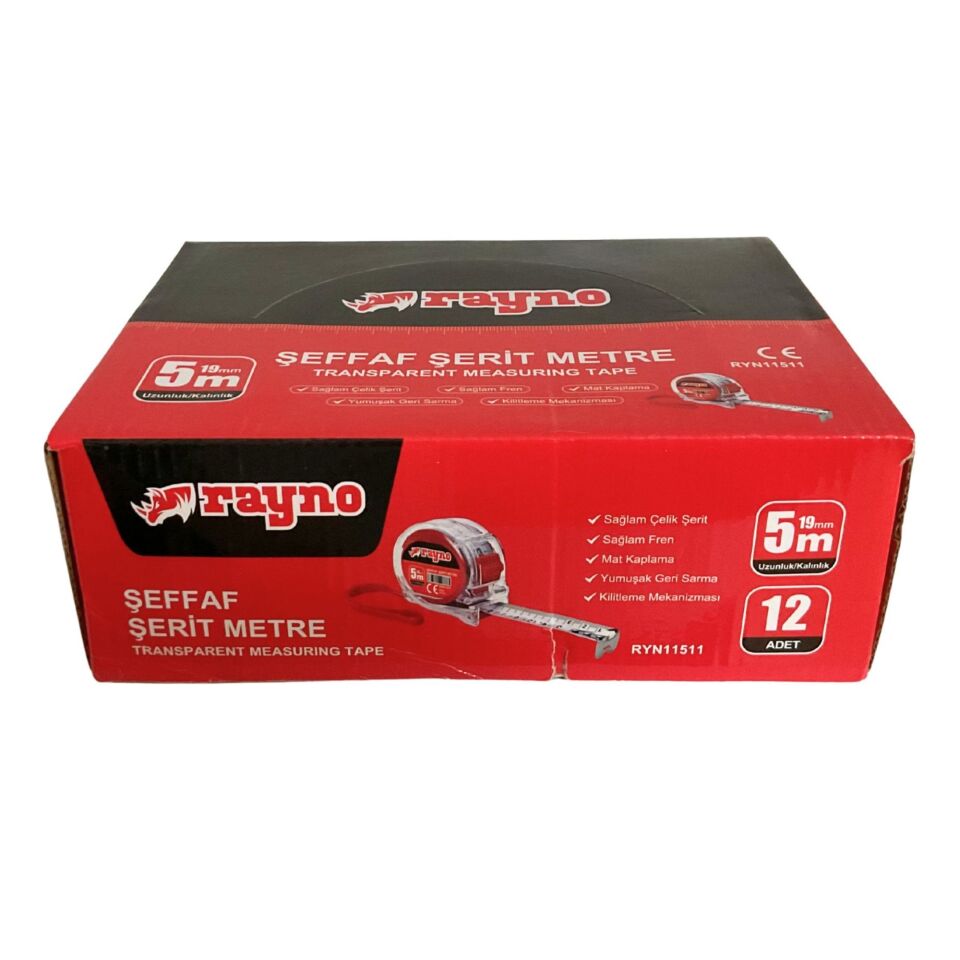 Rayno Şerit Metre Şeffaf (ryn11511) 5x19 Mt
