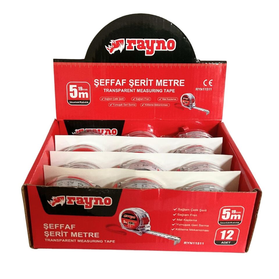 Rayno Şerit Metre Şeffaf (ryn11511) 5x19 Mt
