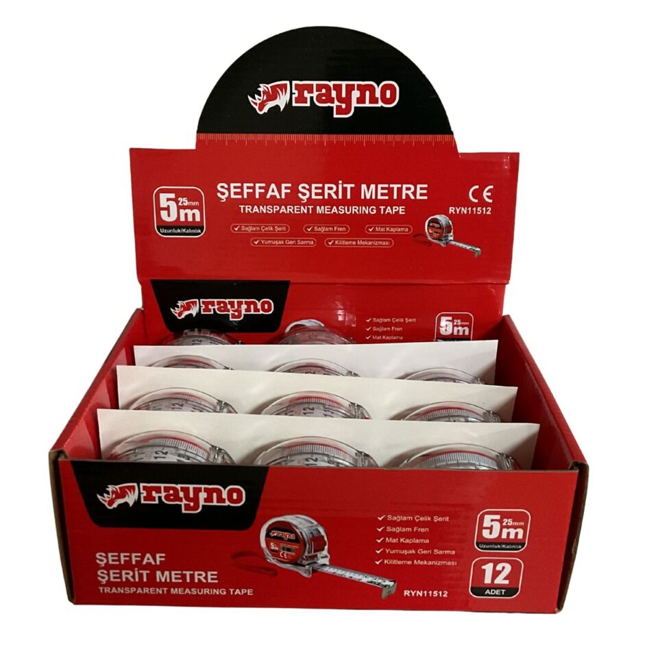 Rayno Şerit Metre Şeffaf (ryn11512) 5x25 Mt