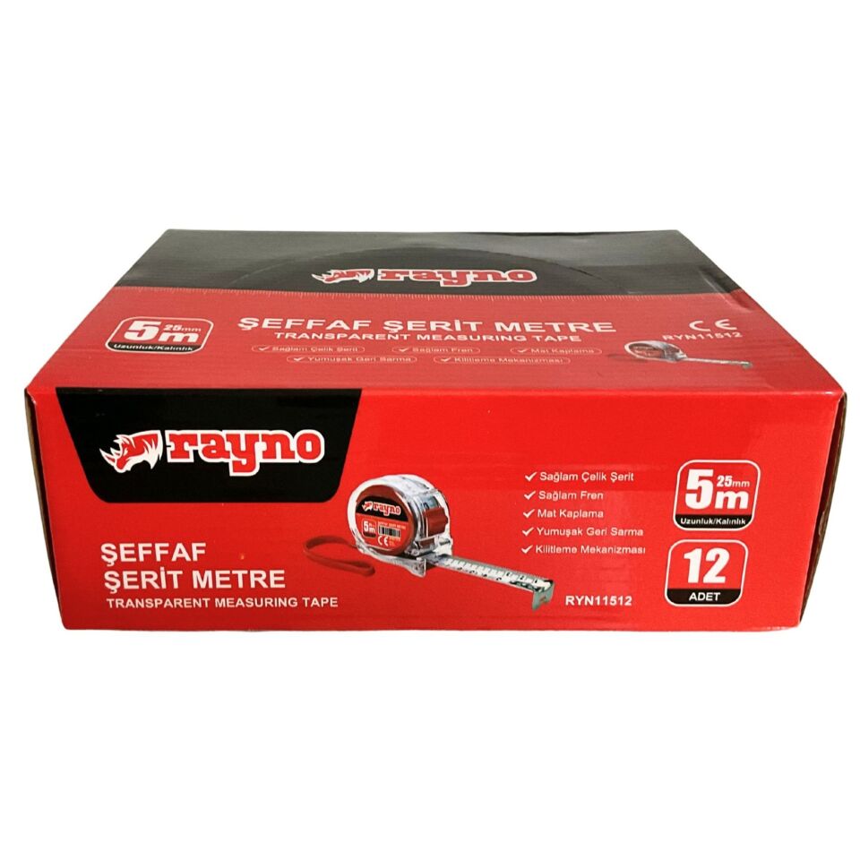 Rayno Şerit Metre Şeffaf (ryn11512) 5x25 Mt