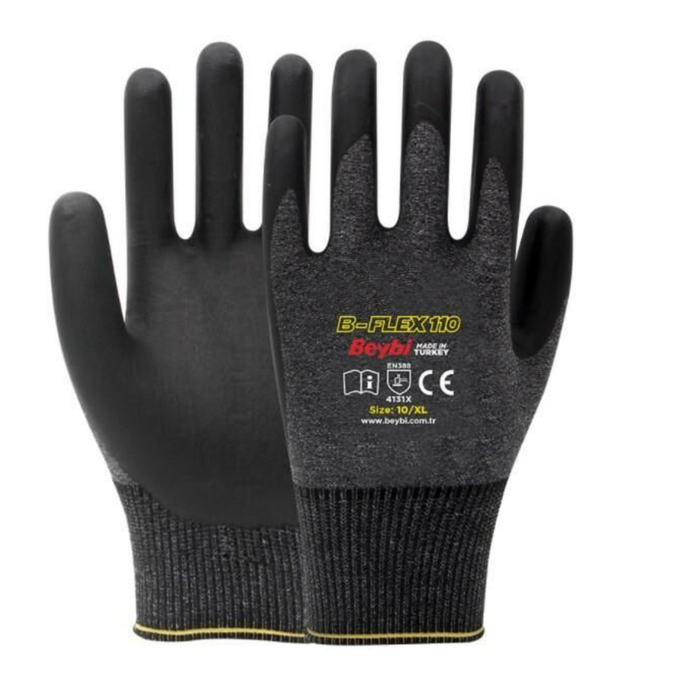 Beybi B-flex110 Nitril Kaplı Köpük Eldiven No:10