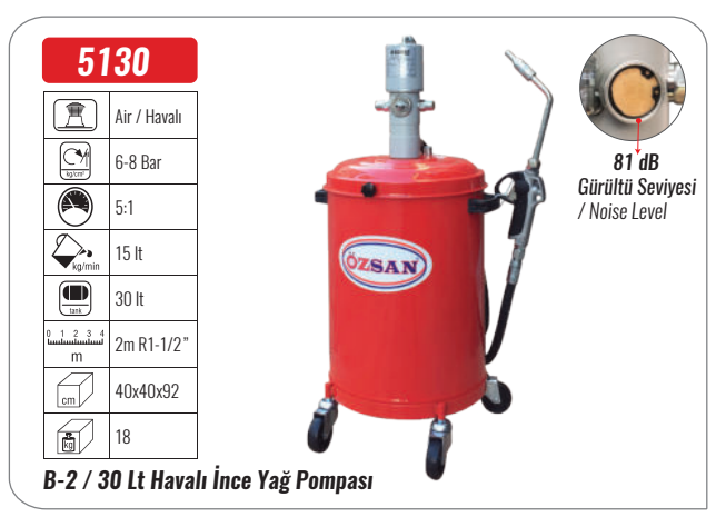 Özsan 5130 Havalı İnce Yağ Pompası 30Lt 5/1