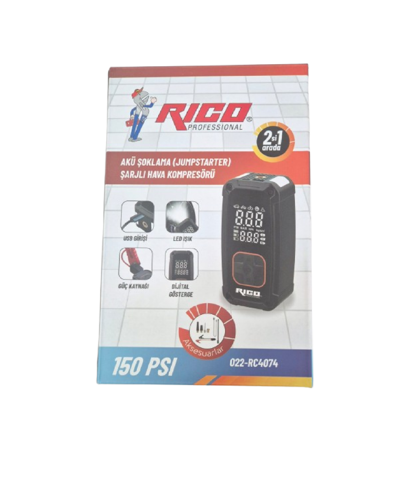 Rico 022-RC4074 Dijital Akü Takviye Cihazı Ve Lastik Şişirme Kompresörü