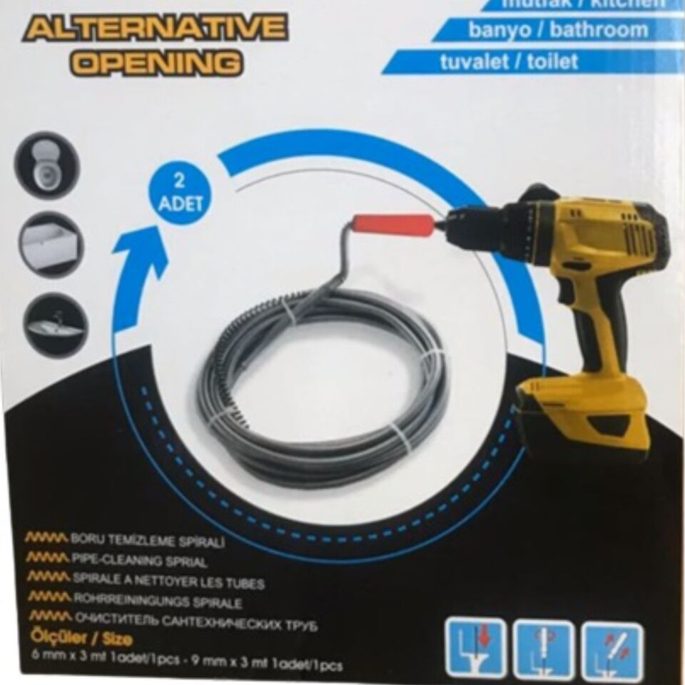 Lavabo Ve Wc Açıcı Matkaba Takılan 3 Mt 2 Li Set