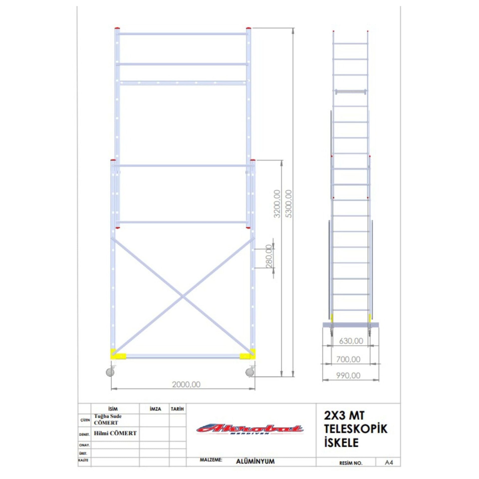 Akrobat Teleskopik İskele 2x3=6 Mt Tmı300