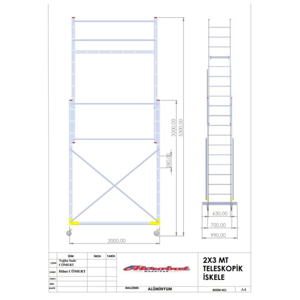 Akrobat Teleskopik İskele 2x3=6 Mt Tmı300
