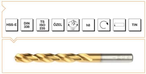 MTE Makina Takım HSS DIN 338 Silindirik Saplı Kısa Matkap Ucu Tin Kaplamalı 10.5 mm B00006001050