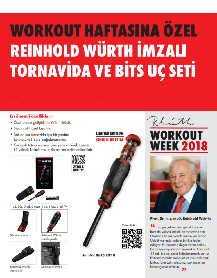 Würth - Reınhold Würth İmzalı Tornavida ve Bits Uç Seti 14 Parça 06132018