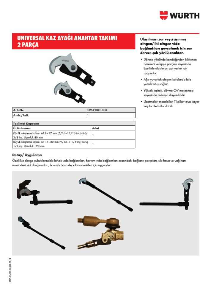 Würth Crowfoot Anahtar Seti Üniversal 1952001508