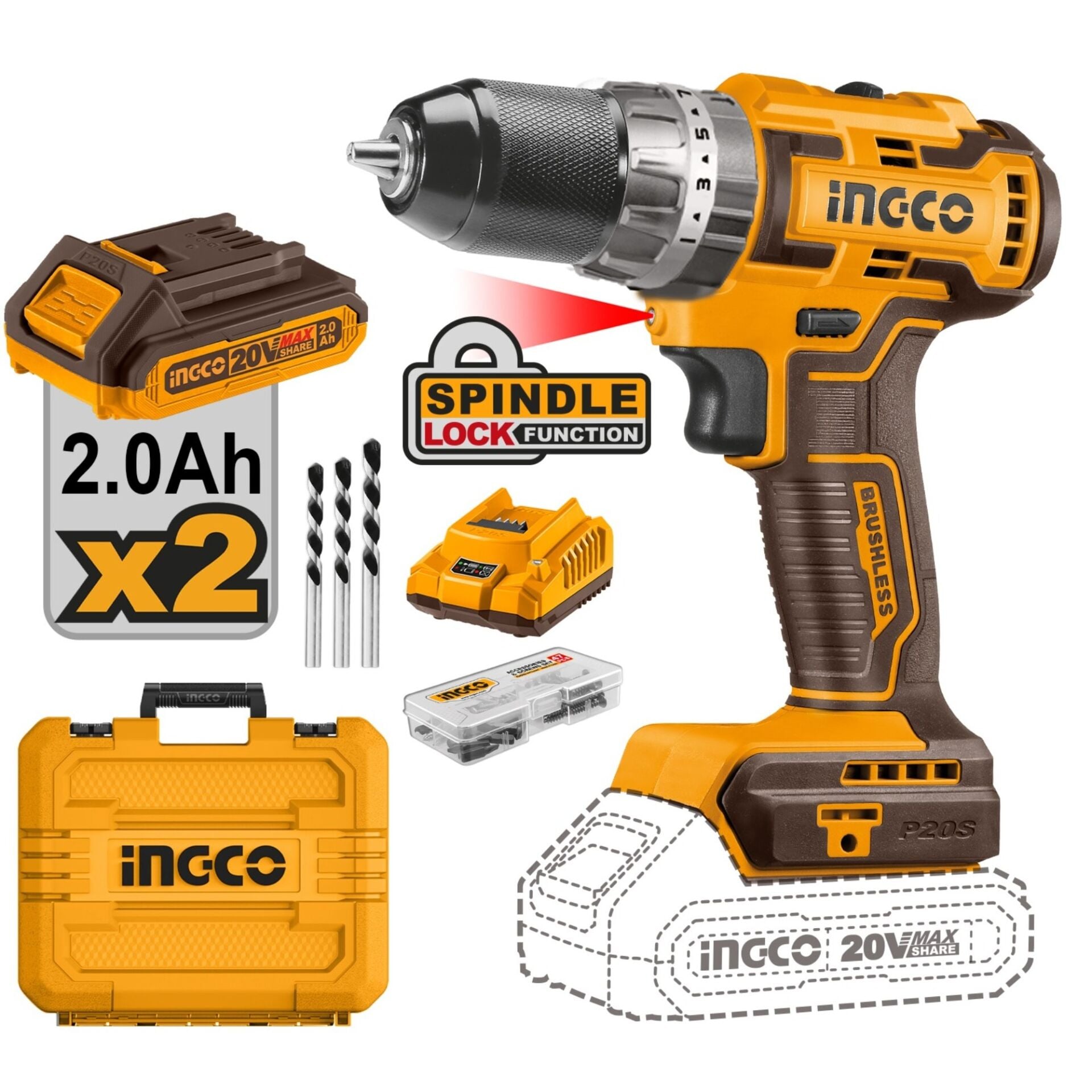 İngco Cıdlı20605 Akülü Vidalama Kömürsüz 20v