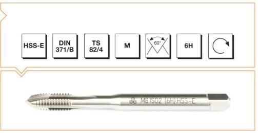 MTE Makina Takım HSS Eğik Ağız Metrik Normal Vidalı Eğik Ağız Bilemeli Makina Kılavuzu M8 B00105710800