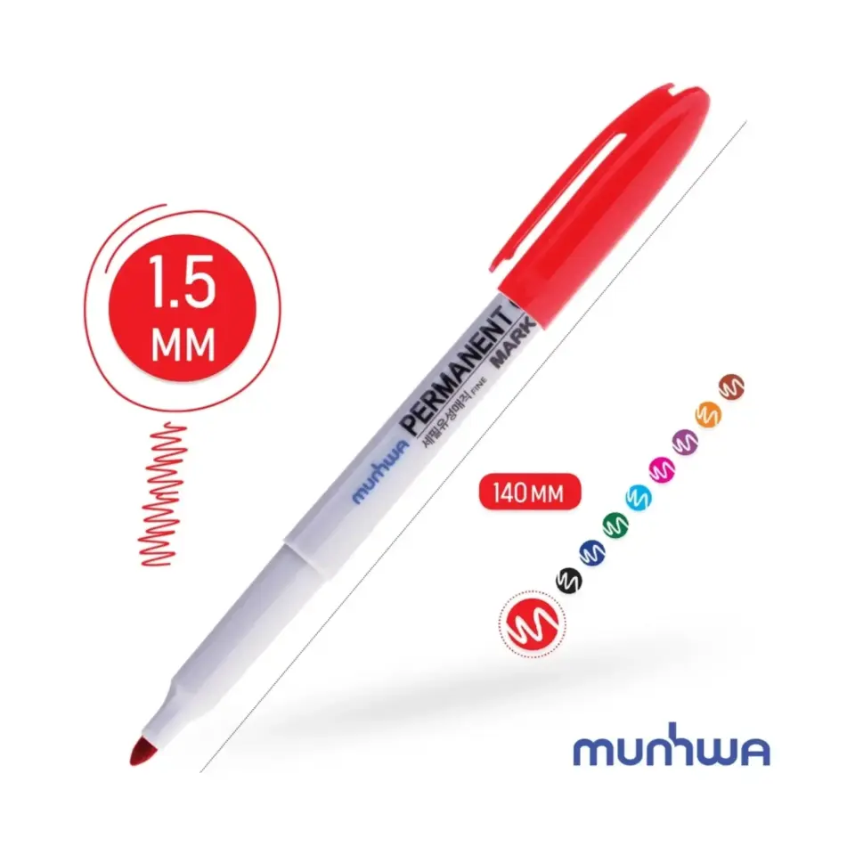 Munhwa Permanent Marker Asetat Kalemi Fıne Kırmızı (12 Adet)