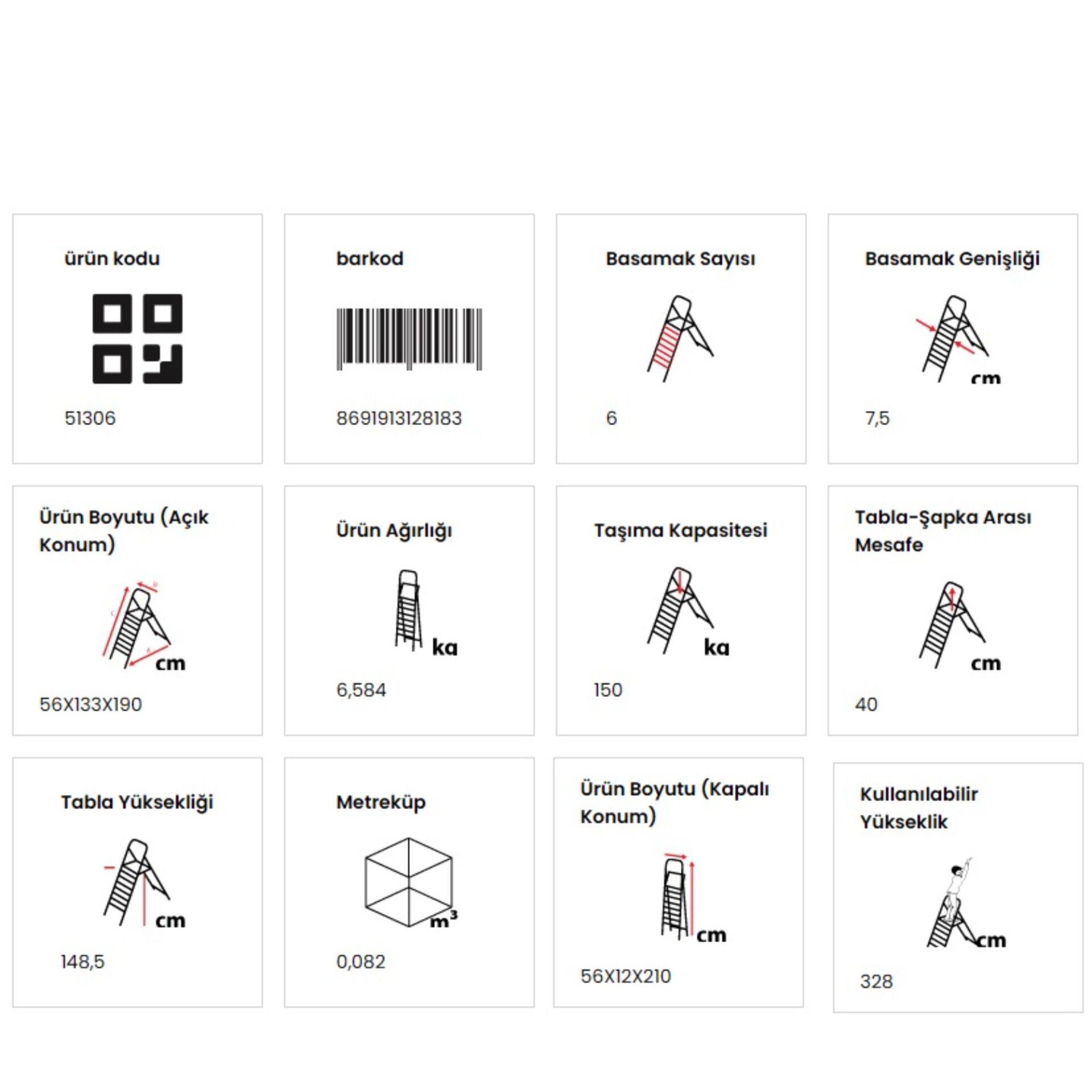 Doğrular Perilla Rıser Ev Tipi Siyah Merdiven 6+1