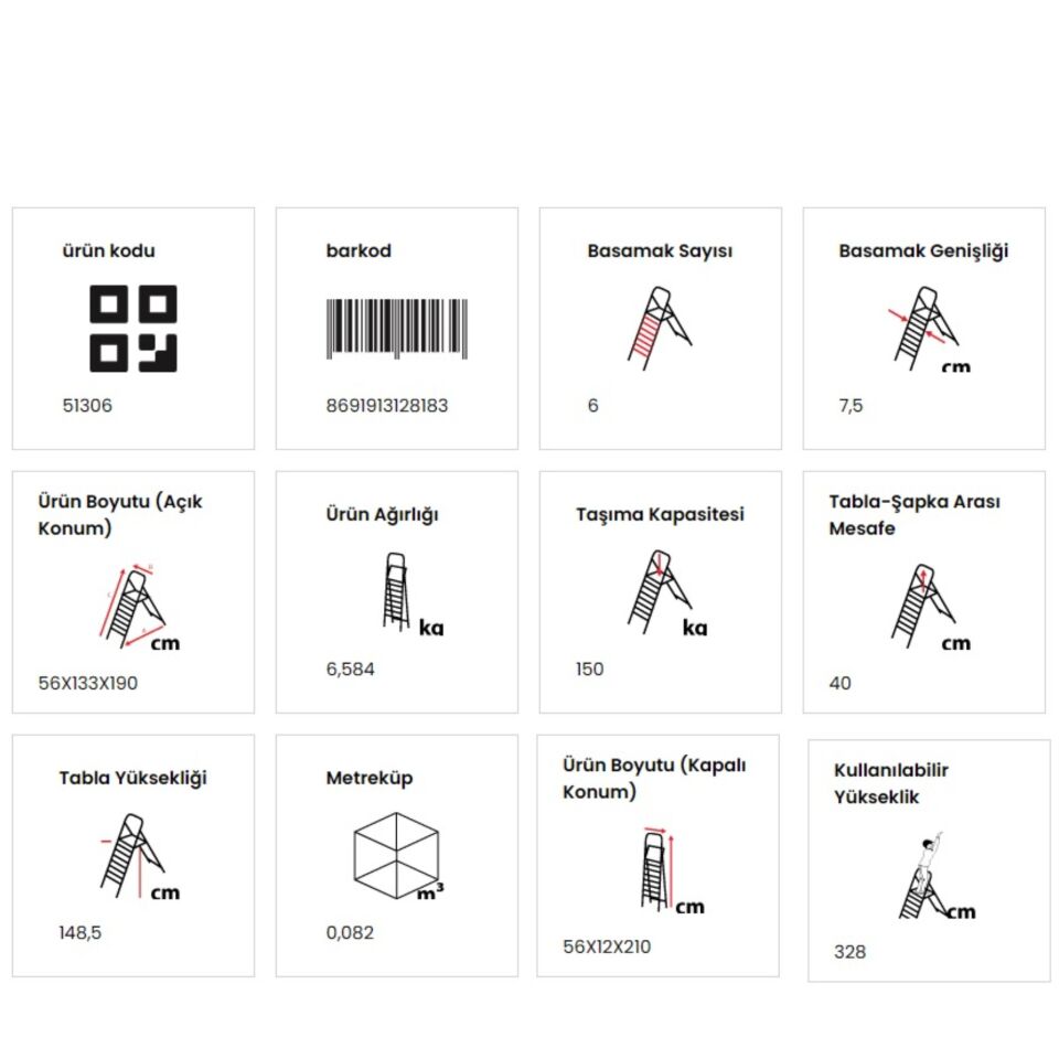 Doğrular Perilla Rıser Ev Tipi Siyah Merdiven 6+1