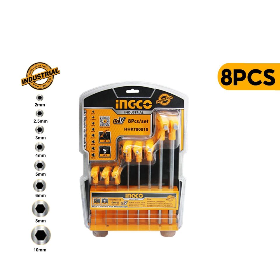 İngco Hhkt80818 T Kollu Allen Anahtar Seti 8 Li