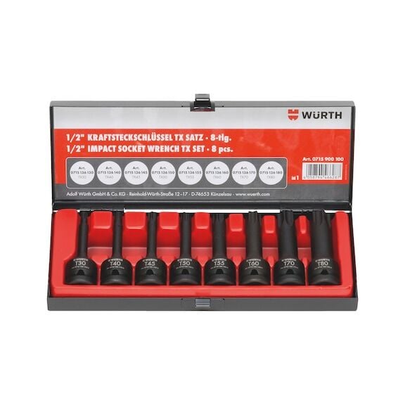 Würth 1/2 İnç Güçlü Lokma Anahtar Seti TX Uzun 8 Parça 0715900100