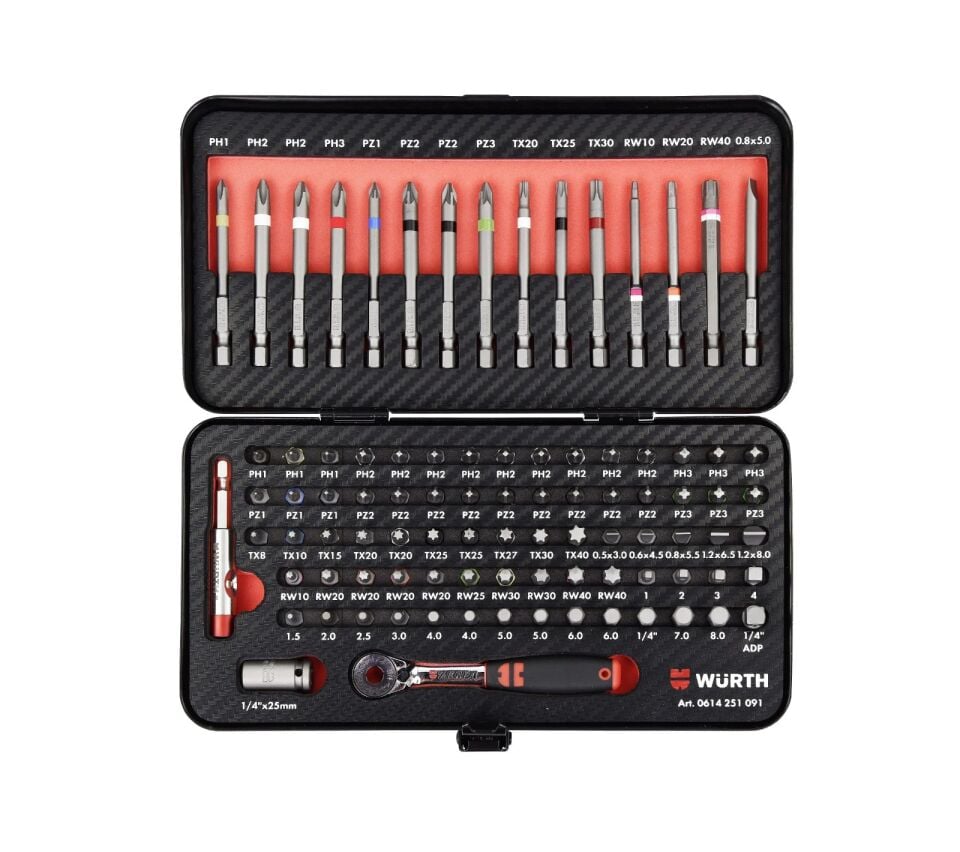 Würth 91 Parça 1/4'' Cırcır Kollu Bits Uç Seti 0614251091