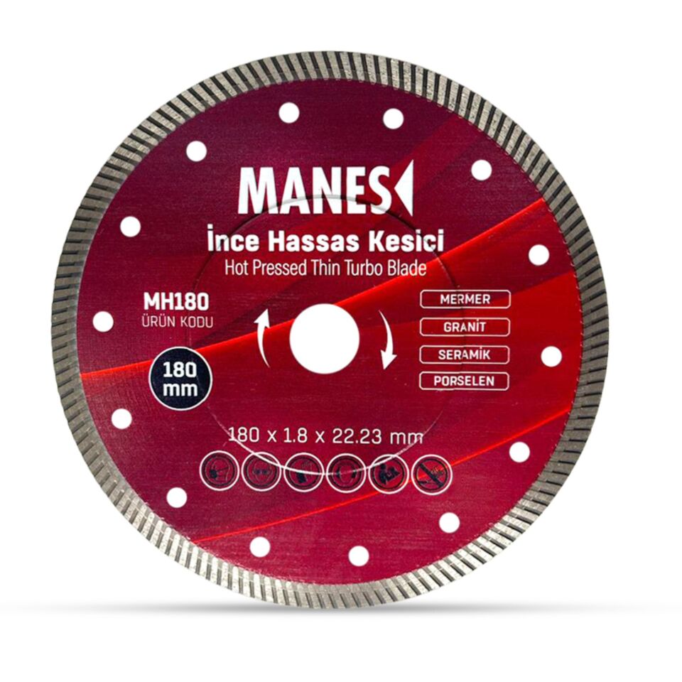 Manes İnce Hassas Kesme Kırmızı 180x1.8x22 (mh180)