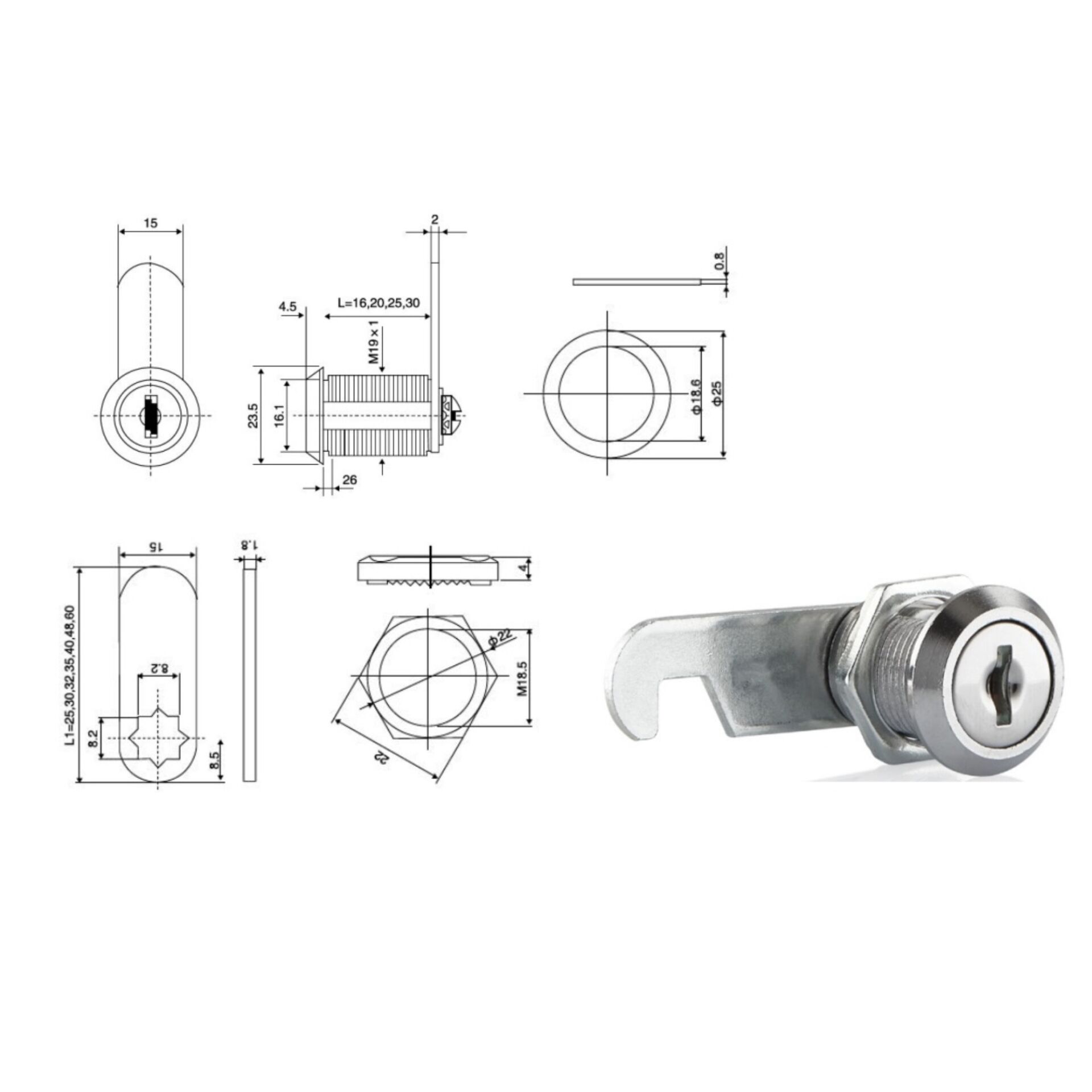 Canex Mandallı Çekmece Kilidi Nikel 20 Mm