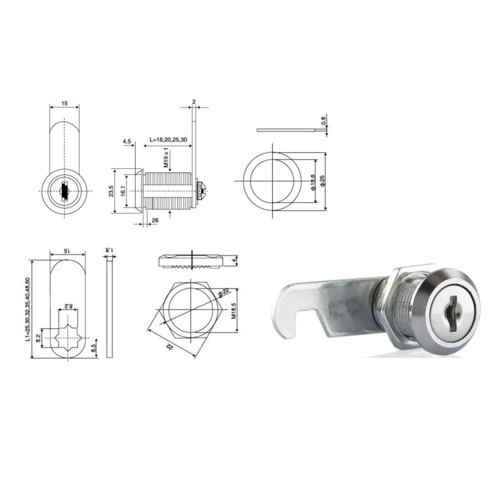 Canex Mandallı Çekmece Kilidi Nikel 25 Mm