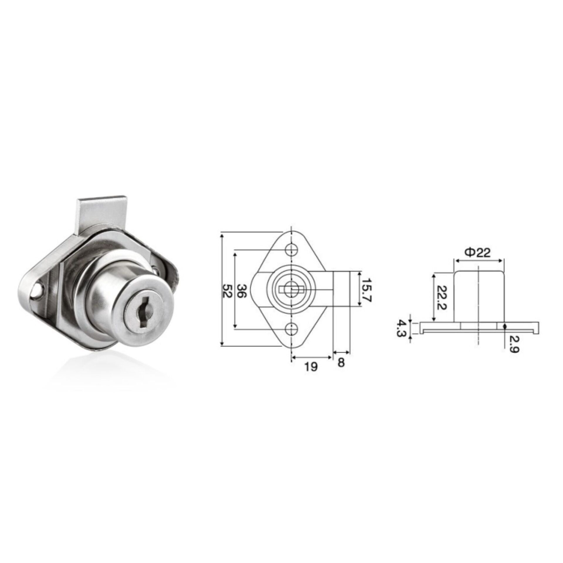 Canex Oval Tip Çekmece Kilidi Nikel