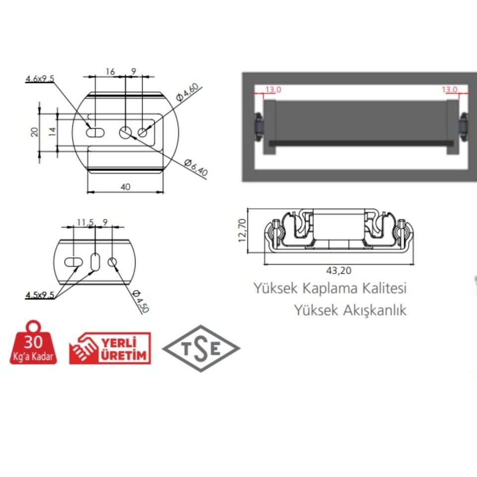 Canex Teleskopik Bilyalı Ray 43x25 Cm