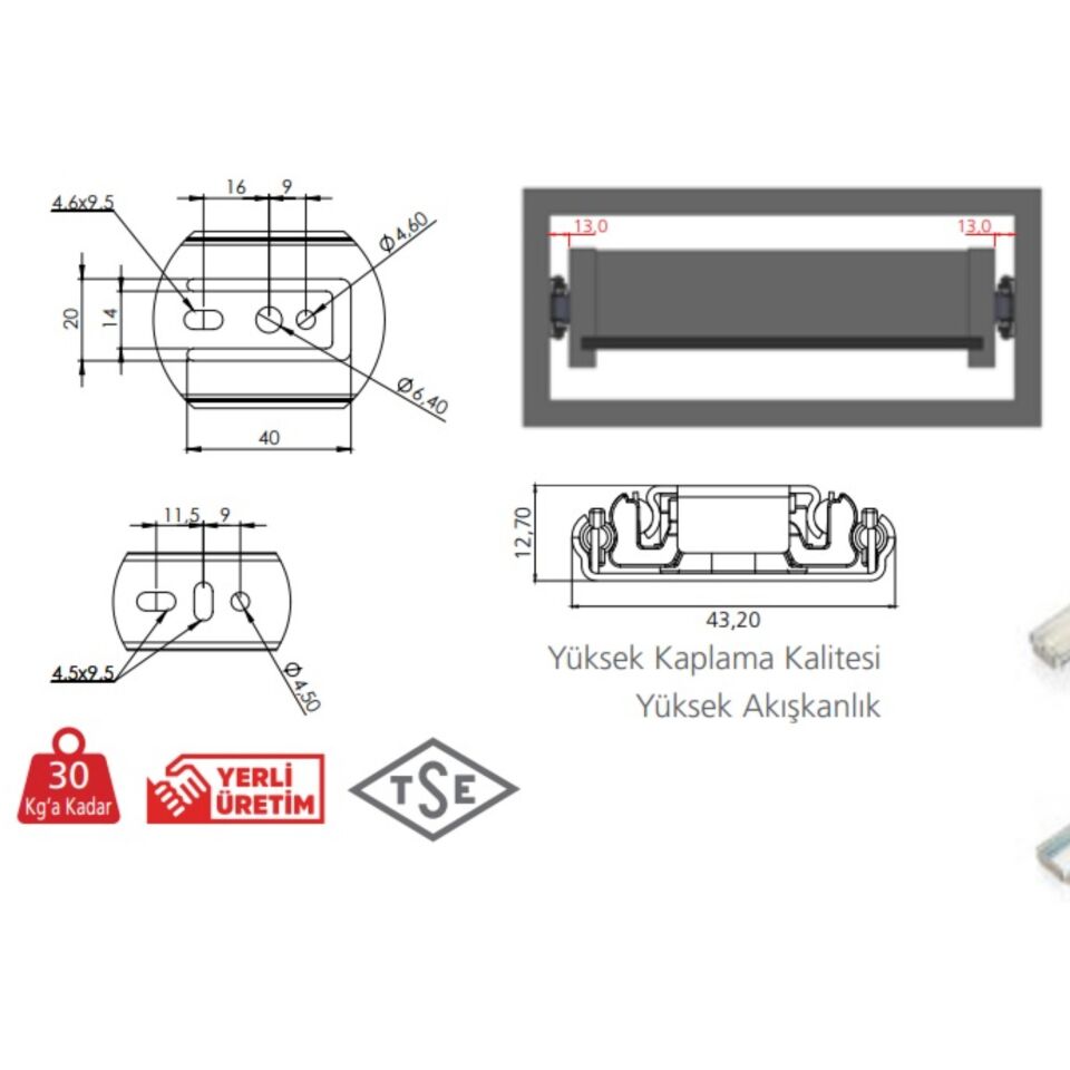Canex Teleskopik Bilyalı Ray 43x40 Cm