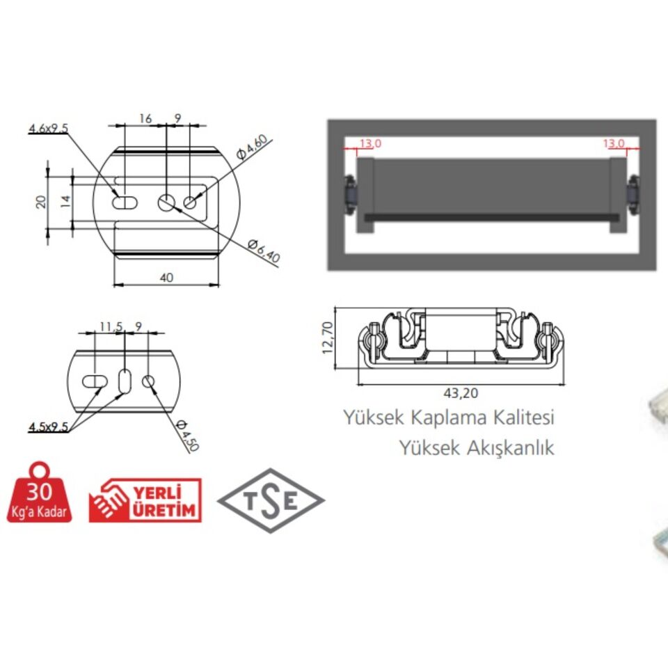 Canex Teleskopik Bilyalı Ray 43x50 Cm