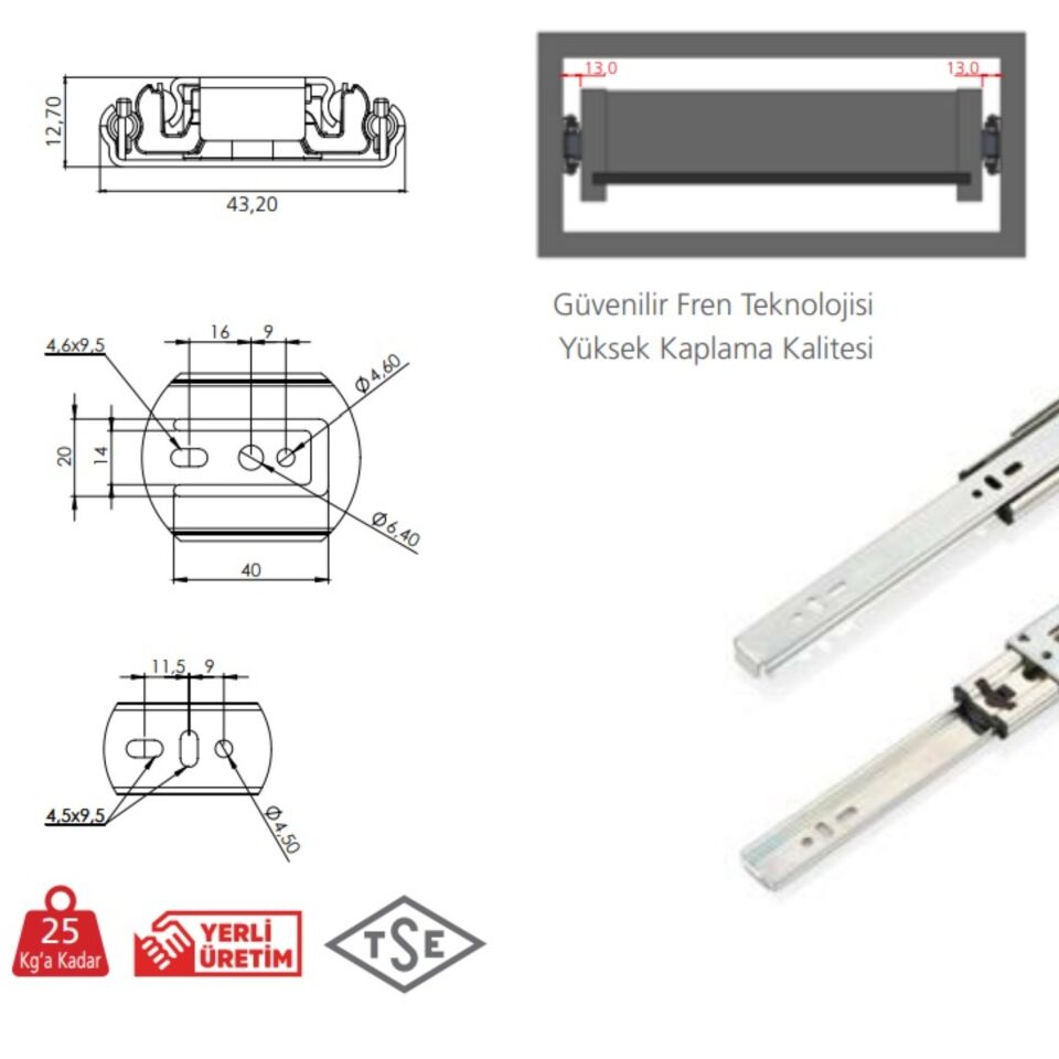 Canex Teleskopik Bilyalı Ray Frenli 43x45 Cm