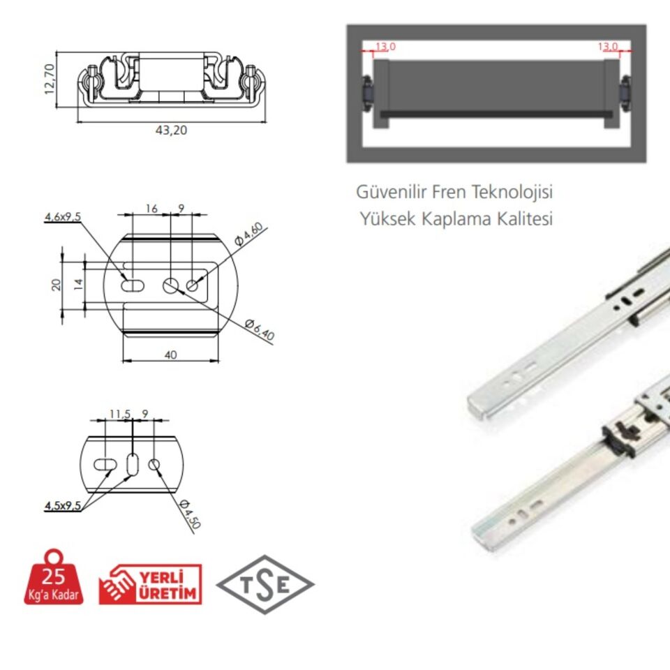Canex Teleskopik Bilyalı Ray Frenli 43x50 Cm