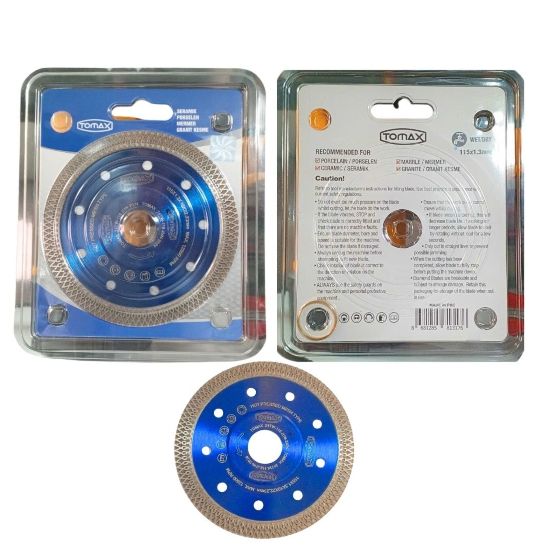 Tomax Çapraz Dişli Mavi Hassas Kesme 115x1.3x22