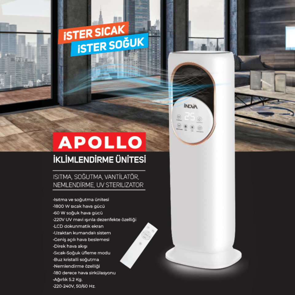 İnova Apollo Isıtıcı Soğutucu Kumandalı 1800 W