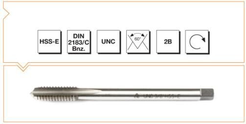 MTE Makina Takım HSS-E DIN 2183/C USA Normal Vidalı Helis Kanallı Makina Kılavuzu - UNC 3/8 B00105990008