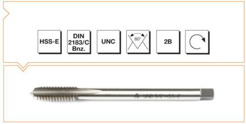 MTE Makina Takım HSS-E DIN 2183/C USA Normal Vidalı Helis Kanallı Makina Kılavuzu - UNC 1 B00105990066