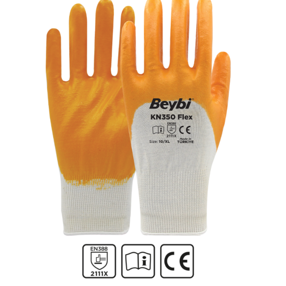Beybi KN350 Flex Likralı Örme Eldiven Sarı NO:10 (288 Çift)